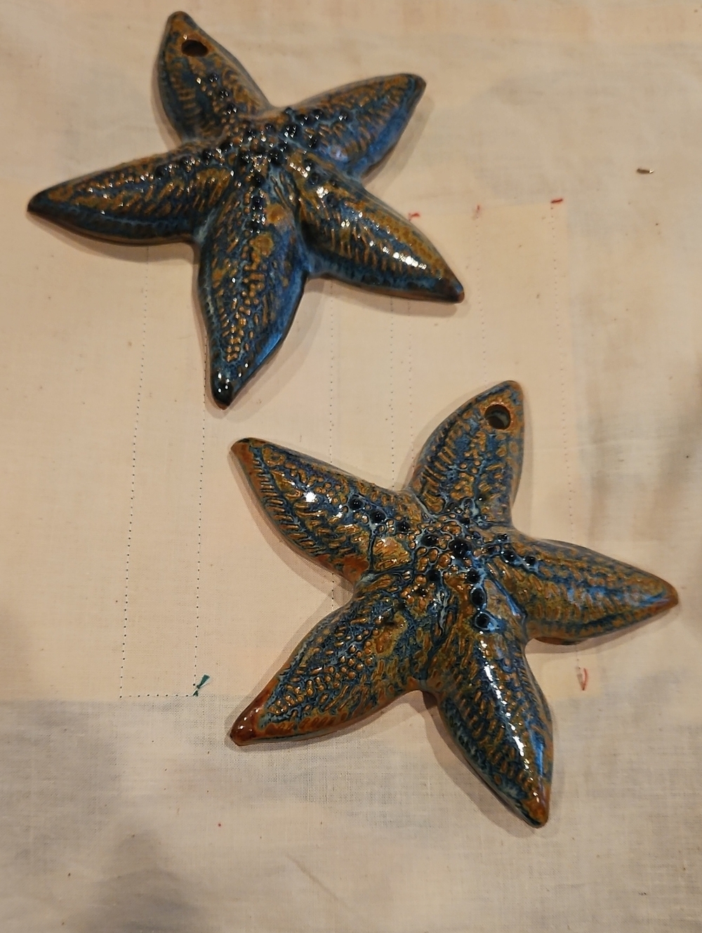 Handmade Ceramic Pottery Starfish Wall Art - Blue and Brown - Artist Signed